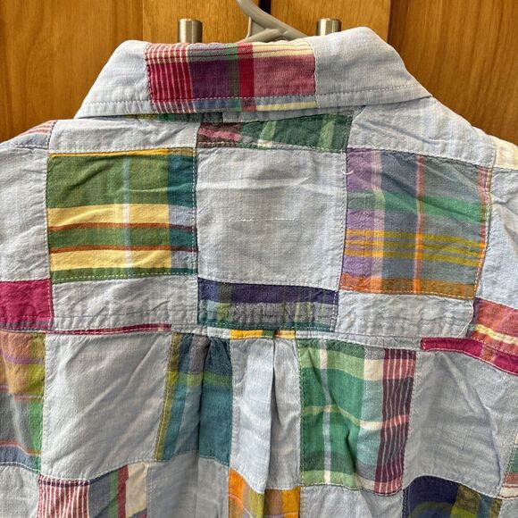 417 Van Heusen Men XL Blue Madras Plaid Patchwork Short Sleeve Shirt Cotton - Picture 9 of 9